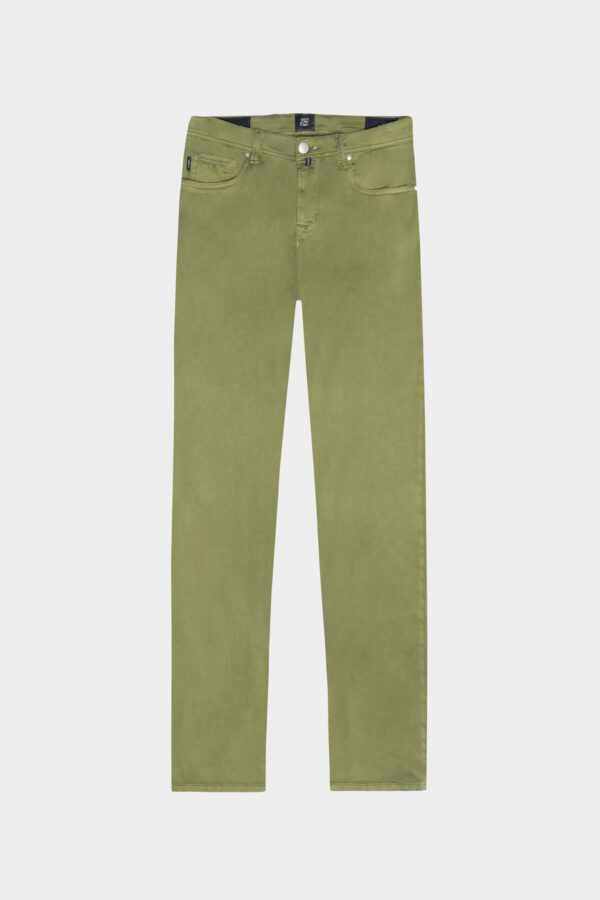 Sartoria Tramarossa PANTALONE MICHELANGELO ZIP SS REGULAR IN GABARDINA DI COTONE STRETCH VERDE Duty-free
