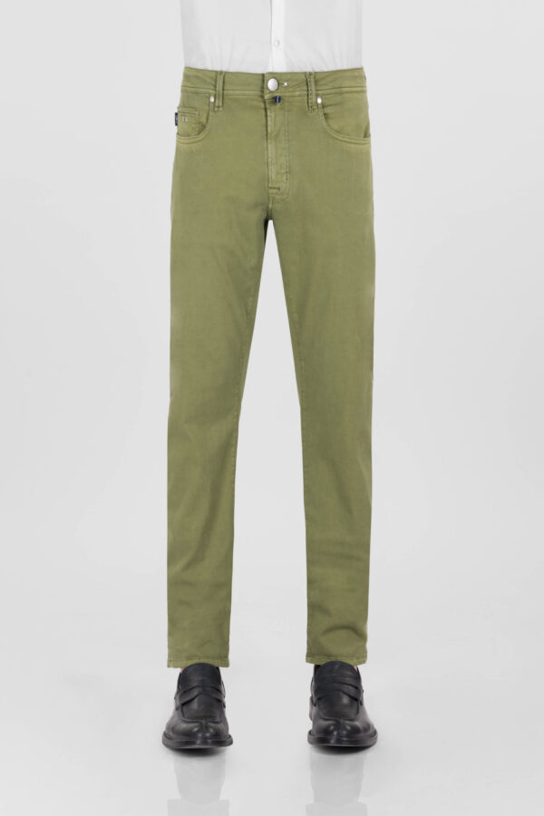 Sartoria Tramarossa PANTALONE MICHELANGELO ZIP SS REGULAR IN GABARDINA DI COTONE STRETCH VERDE Duty-free