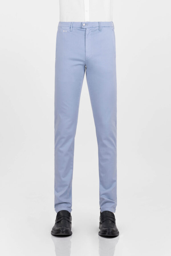 Sartoria Tramarossa PANTALONE LUIS SLIM IN GABARDINA LEGGERA DI COTONE CON STAMPA ESTERNA STRETCH BLU CHIARO Sconti questo mese