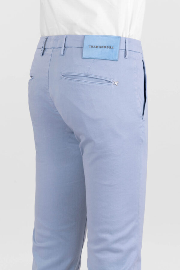 Sartoria Tramarossa PANTALONE LUIS SLIM IN GABARDINA LEGGERA DI COTONE CON STAMPA ESTERNA STRETCH BLU CHIARO Sconti questo mese