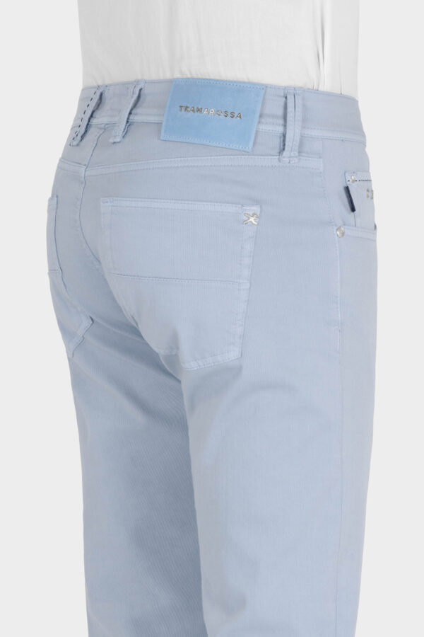 Sartoria Tramarossa PANTALONE MICHELANGELO ZIP SS REGULAR IN GABARDINA DI COTONE CON STAMPA ESTERNA BLU CHIARO 2025