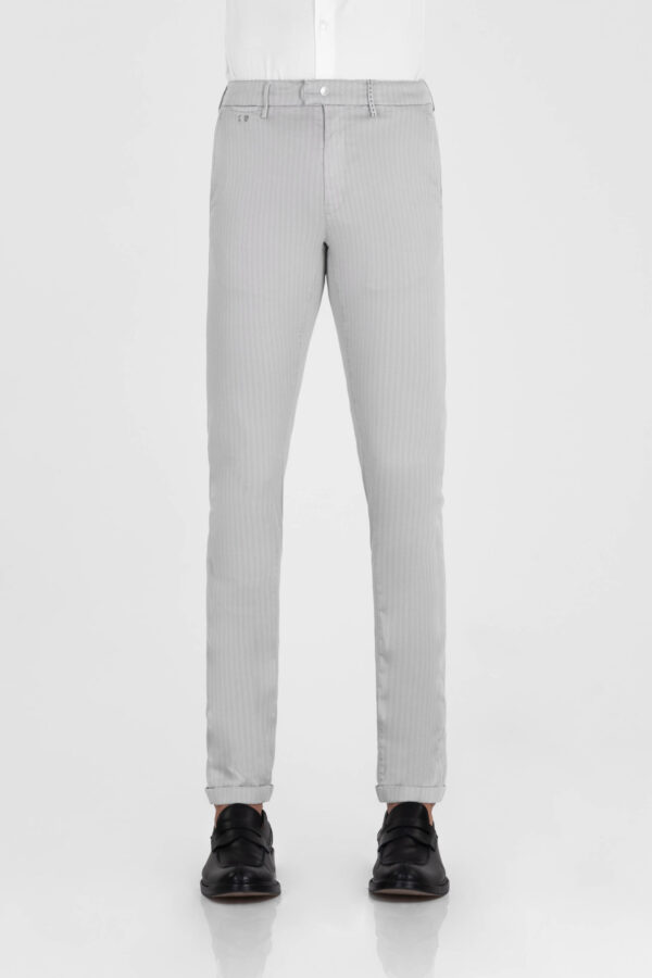 Sartoria Tramarossa PANTALONE LUIS SLIM IN GABARDINA LEGGERA DI COTONE CON STAMPA ESTERNA STRETCH GRIGIO Italia