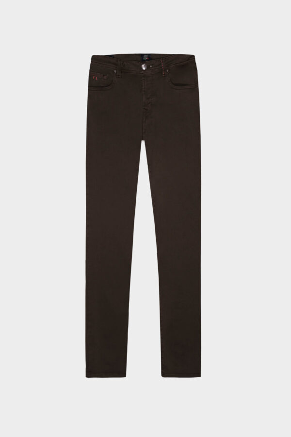 Sartoria Tramarossa PANTALONE LEONARDO ZIP SS SLIM IN GABARDINA LEGGERA STRETCH MARRONE In Linea