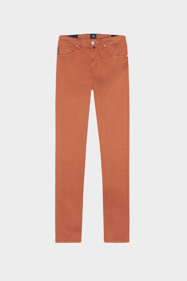 Sartoria Tramarossa PANTALONE LEONARDO ZIP SS SLIM IN GABARDINA DI COTONE STRETCH ARANCIONE Nuovo