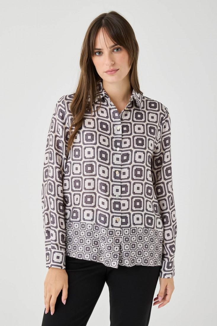 Zanetti 1965 Camicia in viscosa con stampa geometrica Sottocosto