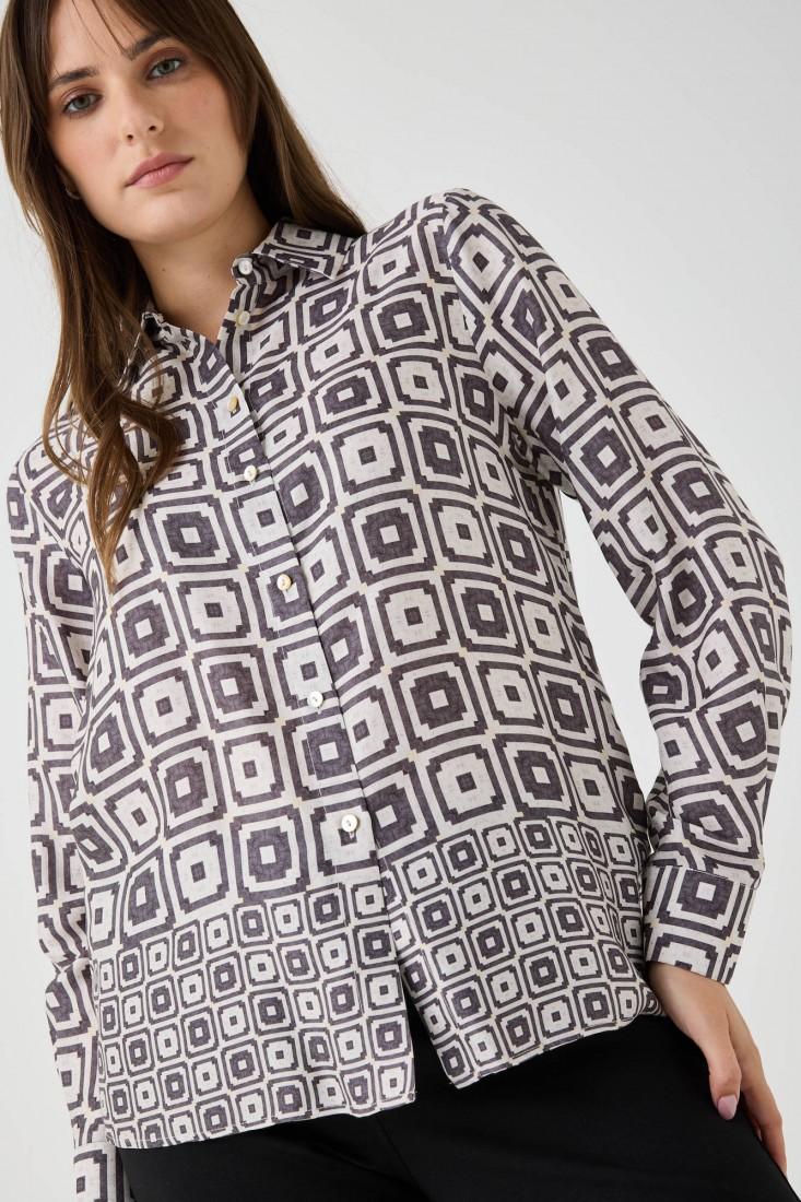 Zanetti 1965 Camicia in viscosa con stampa geometrica Sottocosto