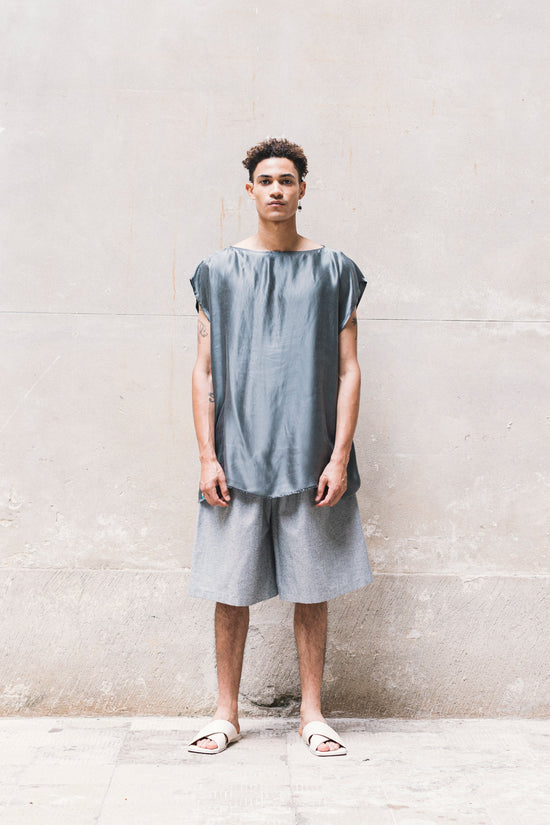 ﻿Zerobarracento TOME Sleeveless T-Shirt 100% BEMBERG Gray/Cyclamen/Powder Pink Offerta