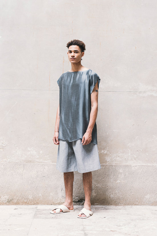 ﻿Zerobarracento TOME Sleeveless T-Shirt 100% BEMBERG Gray/Cyclamen/Powder Pink Offerta