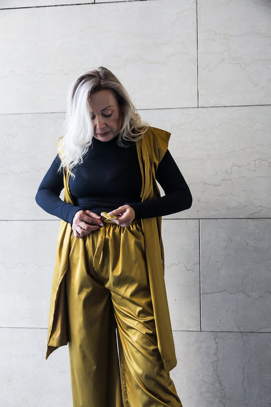 ﻿Zerobarracento Recycled polyester Wide Pants - Black/Olive/Ocra Newlife I Più Venduti