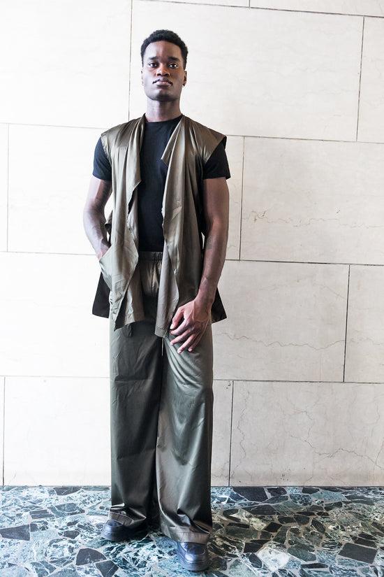 ﻿Zerobarracento Recycled polyester Wide Pants - Black/Olive/Ocra Newlife I Più Venduti