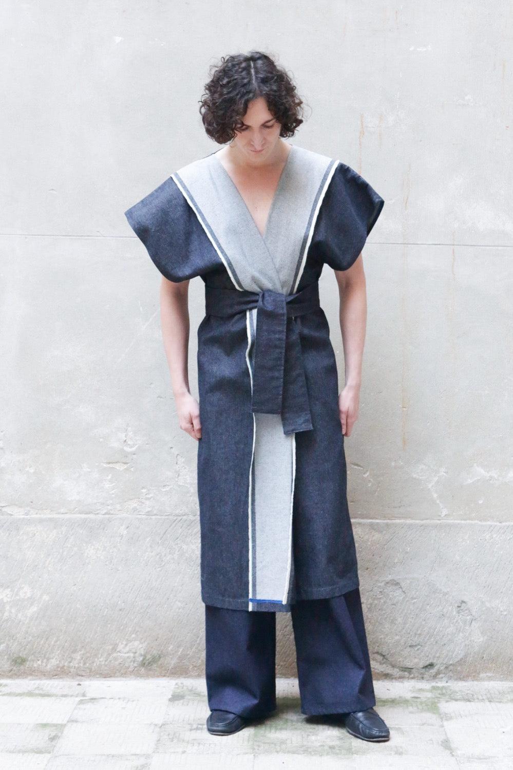 ﻿Zerobarracento Sculptural Kimono Denim in Recycled Cotton Online
