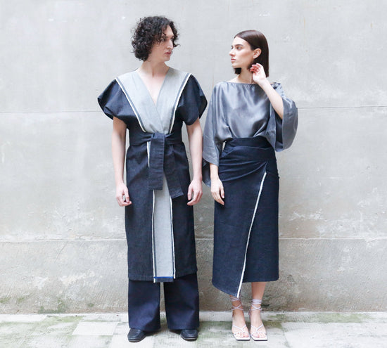 ﻿Zerobarracento Sculptural Kimono Denim in Recycled Cotton Online