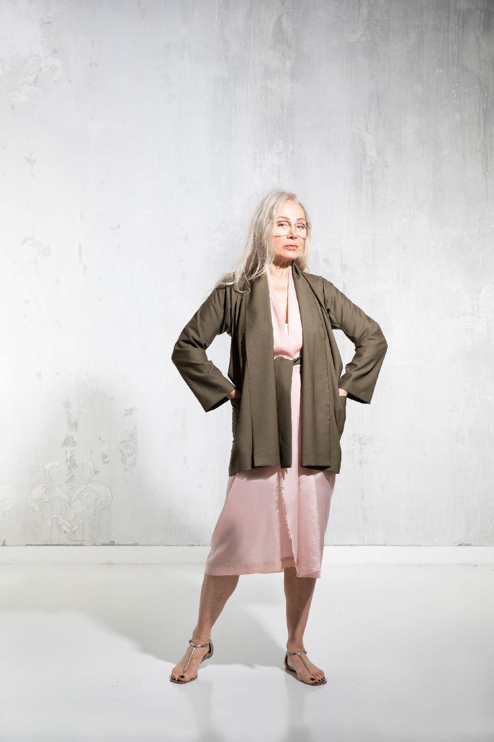 ﻿Zerobarracento TSUKESAGE BLAZER - Lilac Gray/Olive Outlet