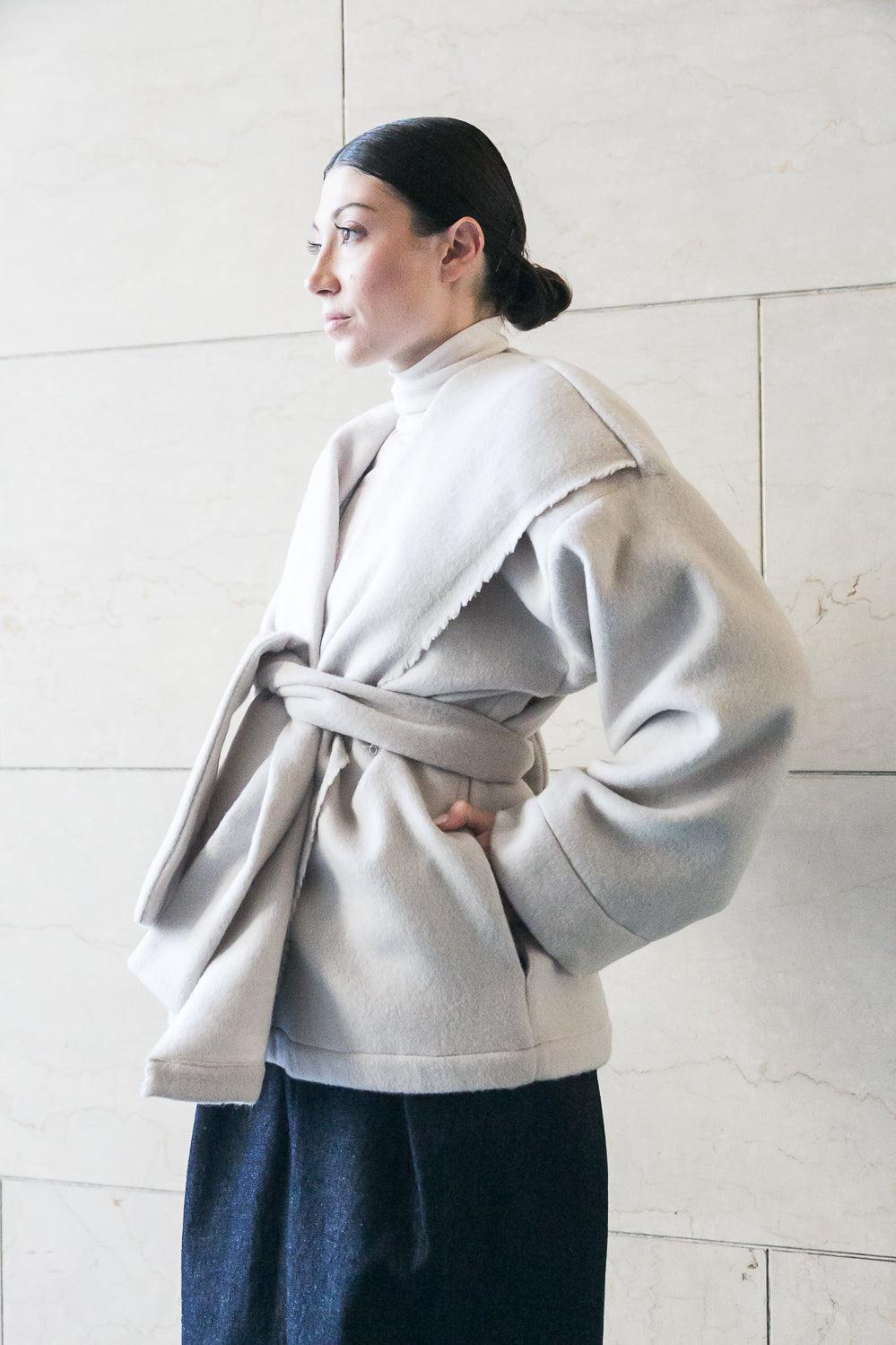 ﻿Zerobarracento Chiara recycled white wool jacket Saldi