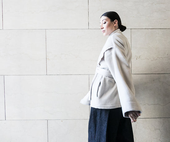 ﻿Zerobarracento Chiara recycled white wool jacket Saldi