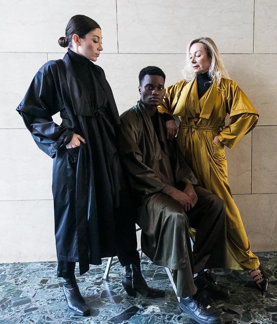 ﻿Zerobarracento Recycled Polyester Mid Season Trench - Black/Olive/Ocra Newlife I Più Venduti